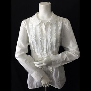 Victorian Ruffled Button Blouse Dressy Doll Shirt